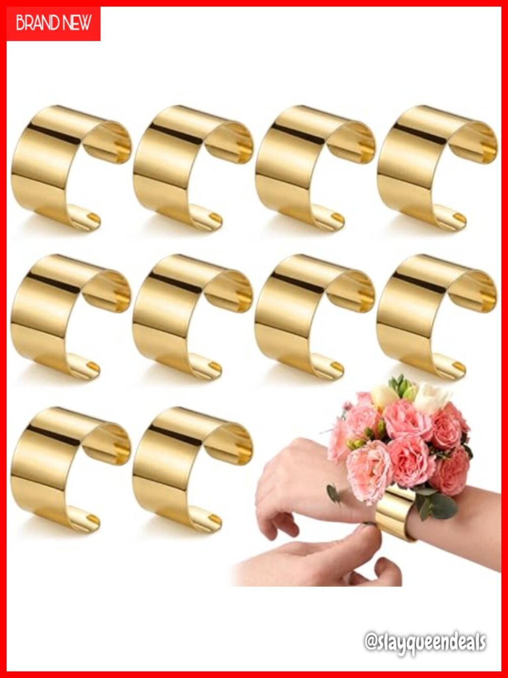 10 Pcs Gold Cuff Bracelets Set Open Adjustable Corsage Wristlet for Wedding